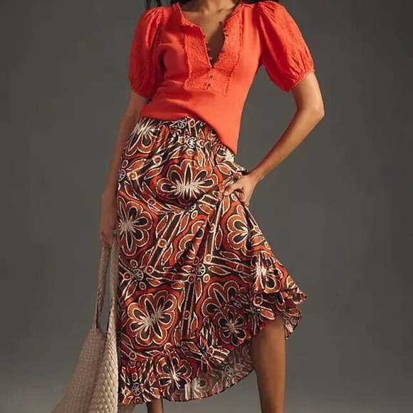 Anthropologie Pilcro Bella Henley Top Button Puff Sleeve Pullover Blouse​ - Picture 3 of 6